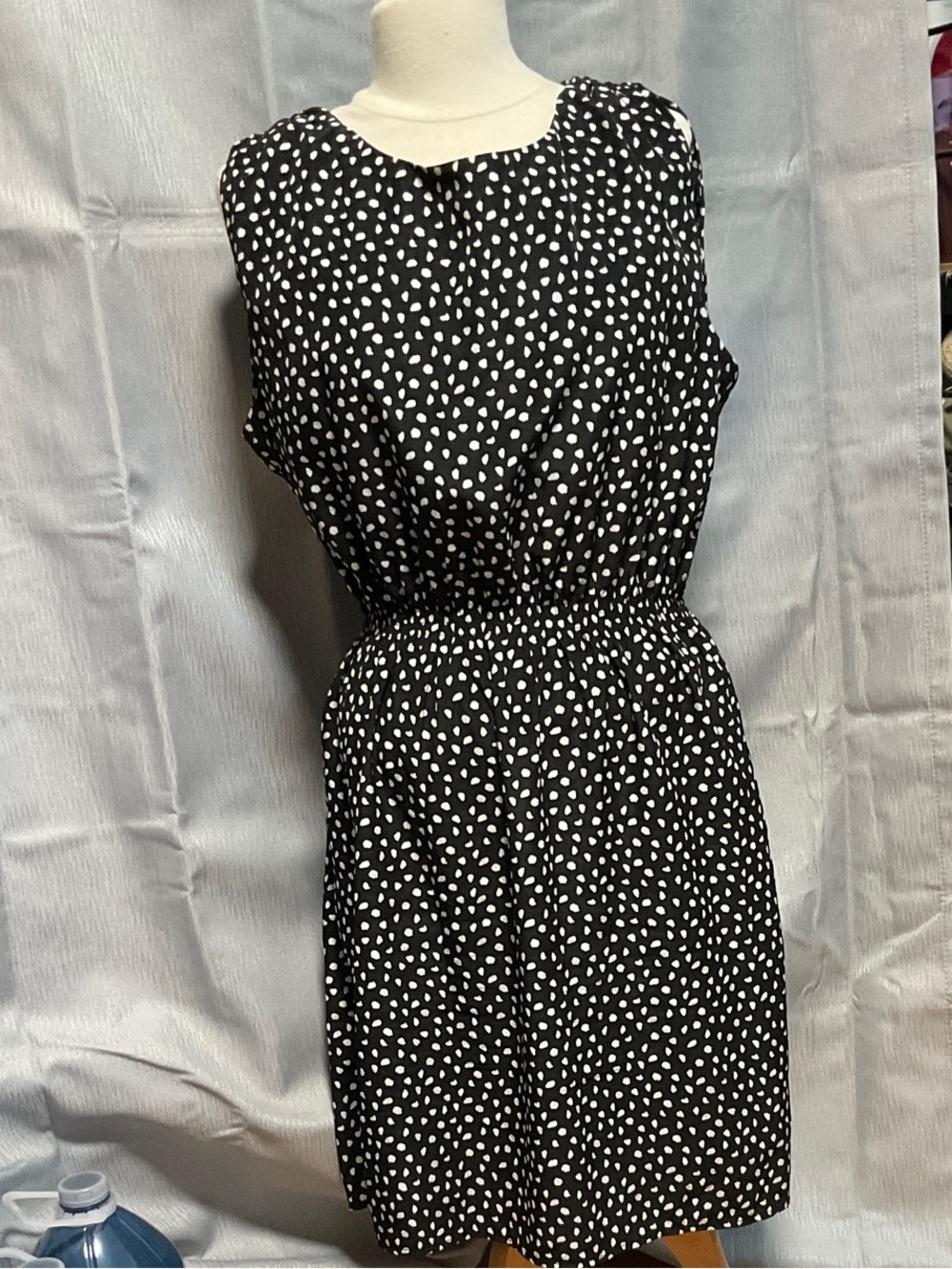 Sleeveless Black and White Polka Dot Midi Dress